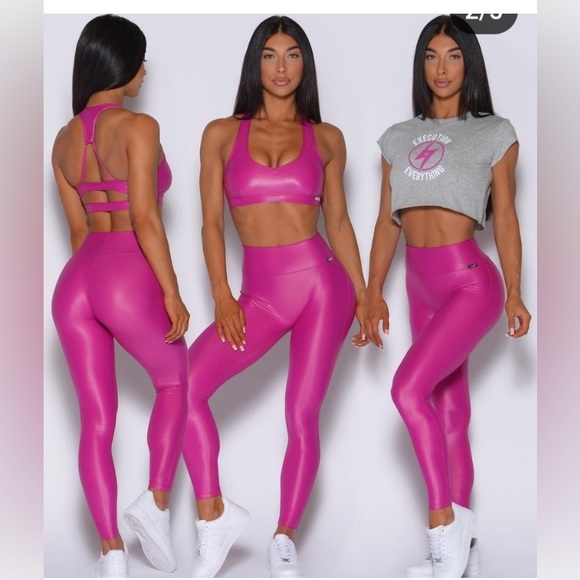 Bombshell Sportswear Pink Gloss Leggings and Sports Bra Set - Picture 1 of 3